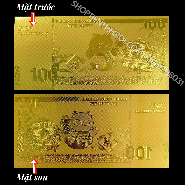 Tiền lì xì con Mèo Thần Tài mạ vàng plastic - SP005900